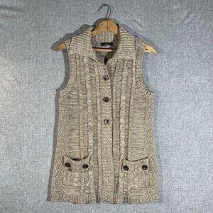 Y2K Brown Knit Sweater Vest‎ Women's w/ Buttons & Front Pockets